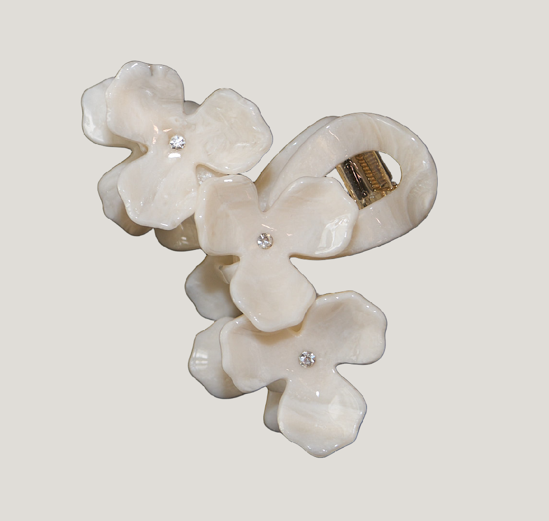 Ivory Pearlescent Floral Claw Clip