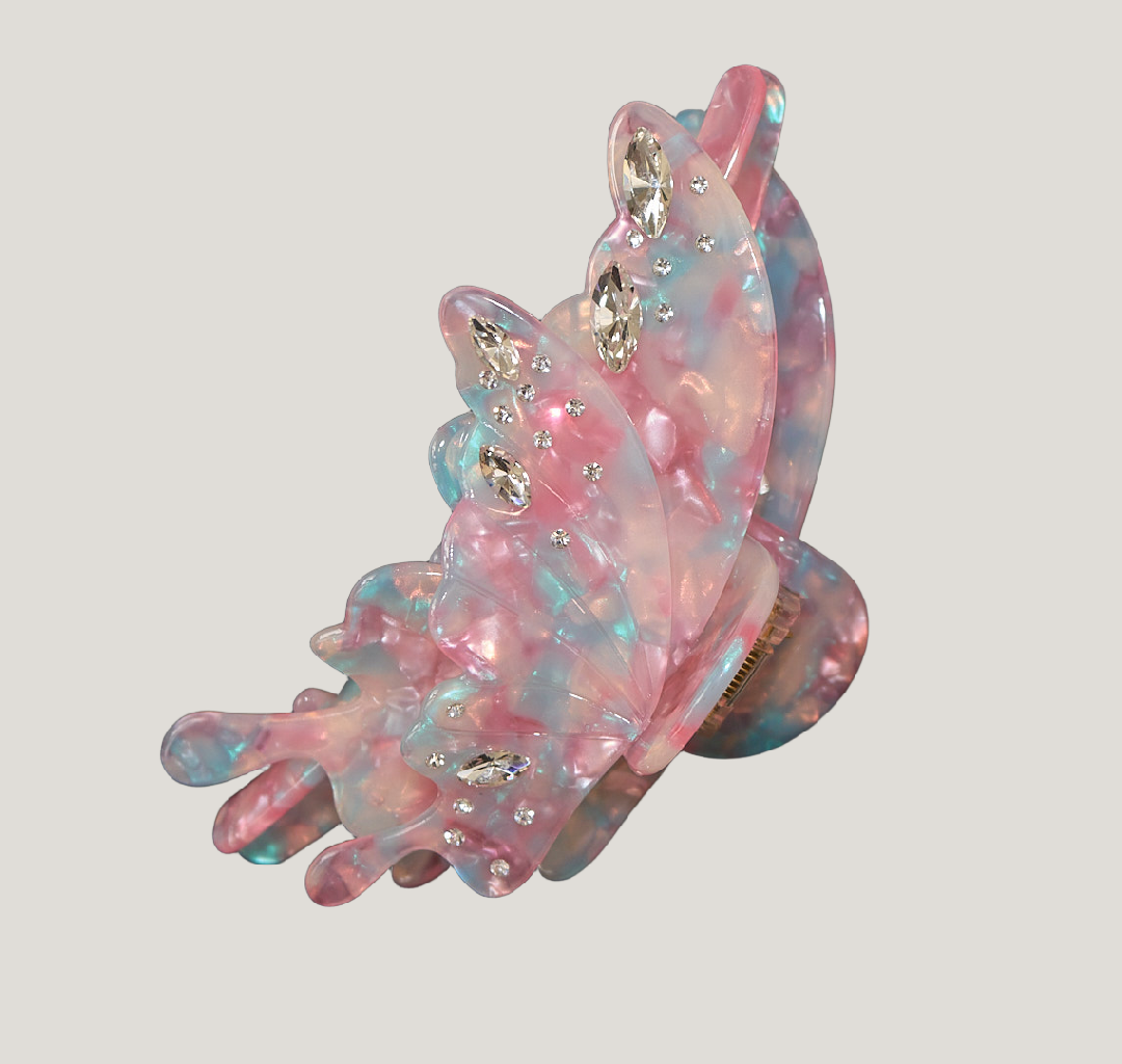 Pink Blue Butterfly Claw Clip