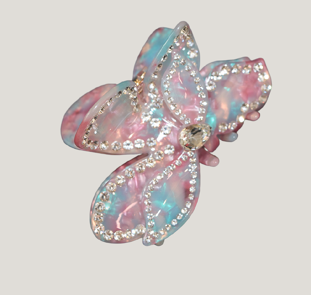 Iridescent Pink Blue Butterfly Claw Clip