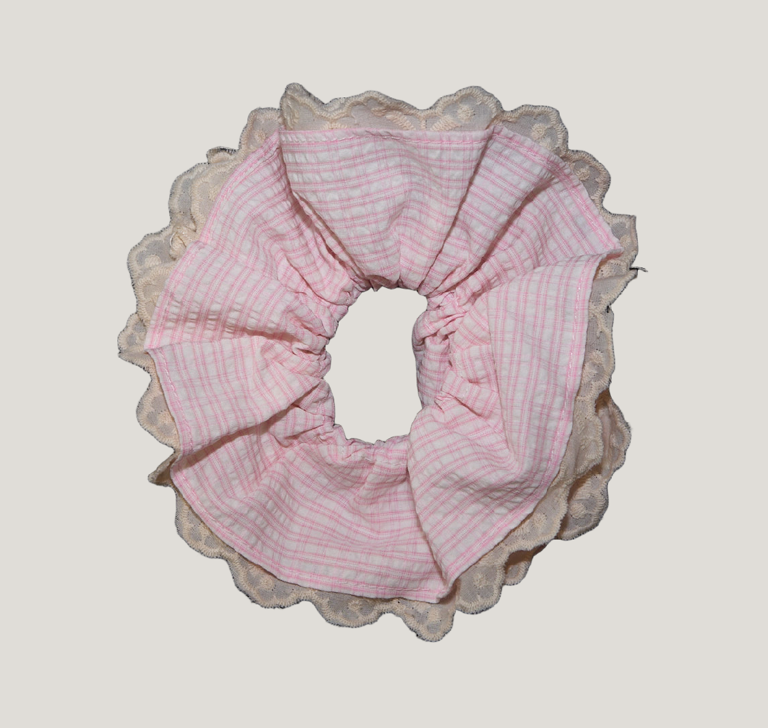 Pink Striped Lace Scrunchies