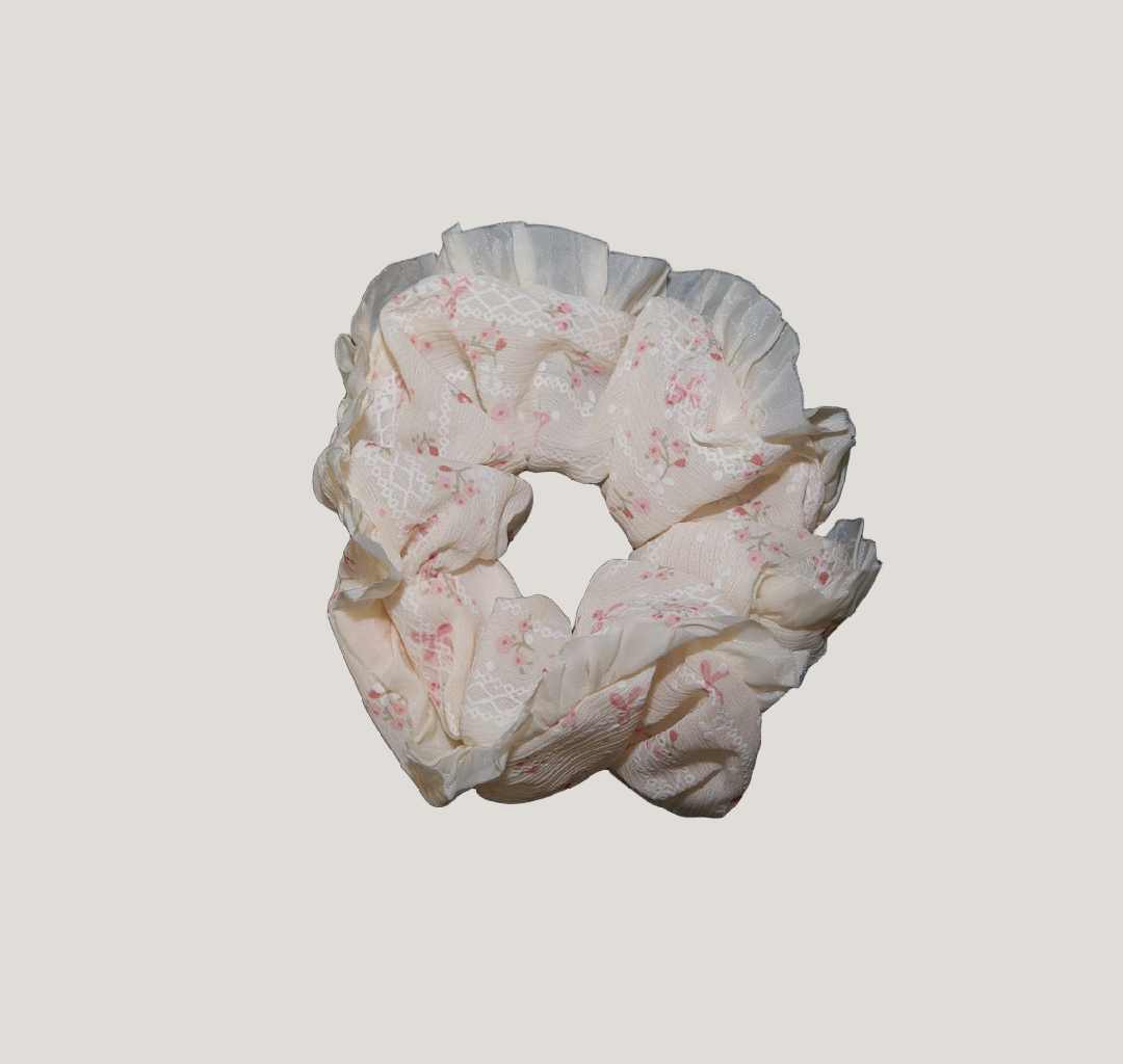 Cream Floral Sheer Scrunchies