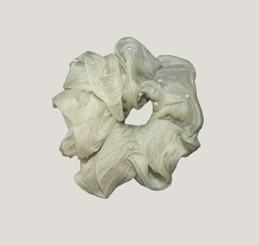 Sage Green Pearl Scrunchies