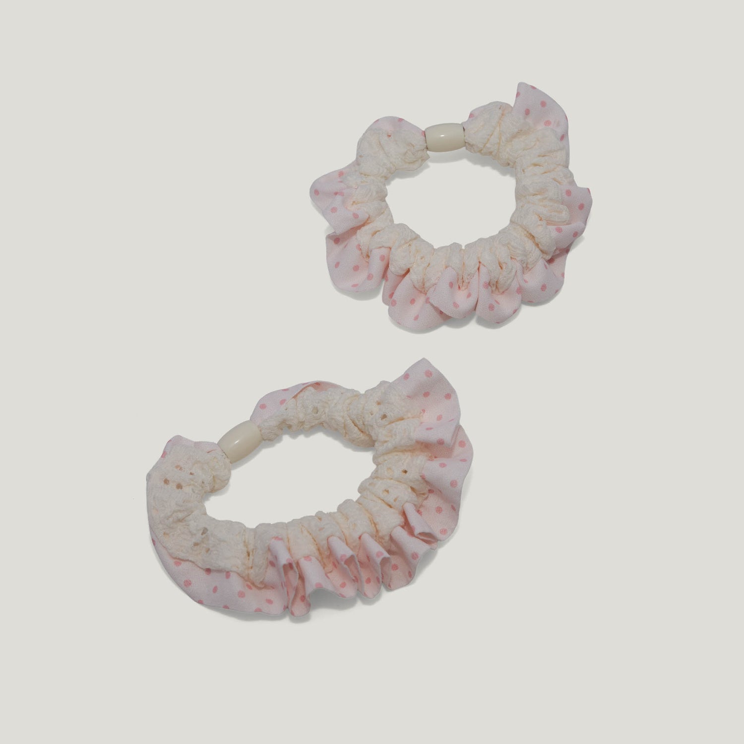 Pink Polka Dot Frill Scrunchies - Pack of 6