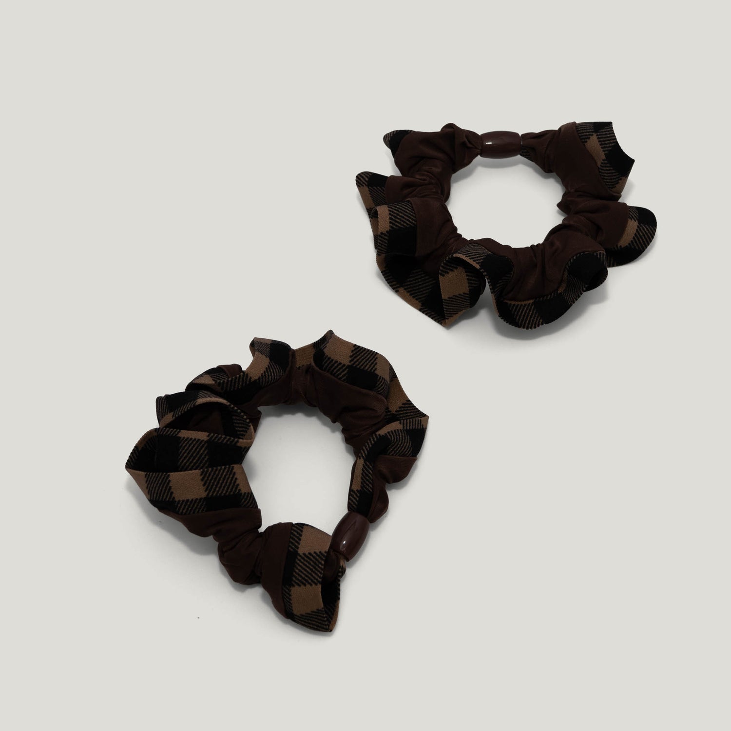 Brown Plaid Scrunchies - Pack of 6