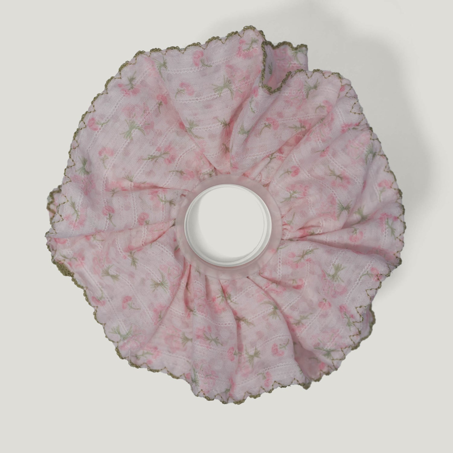 Pink Floral Green Trim Scrunchies - Pack of 2
