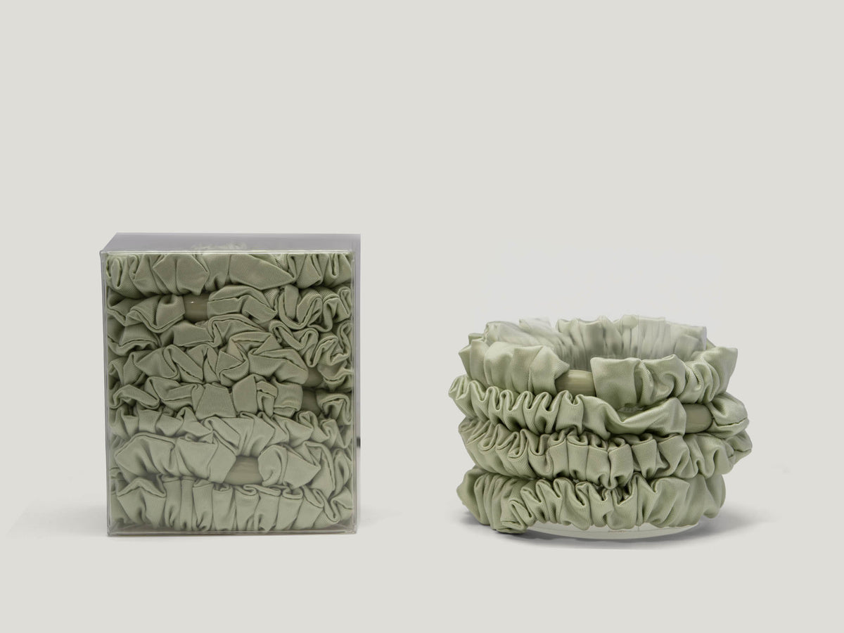 Silk Skinny Sage Green Scrunchies - Pack of 8