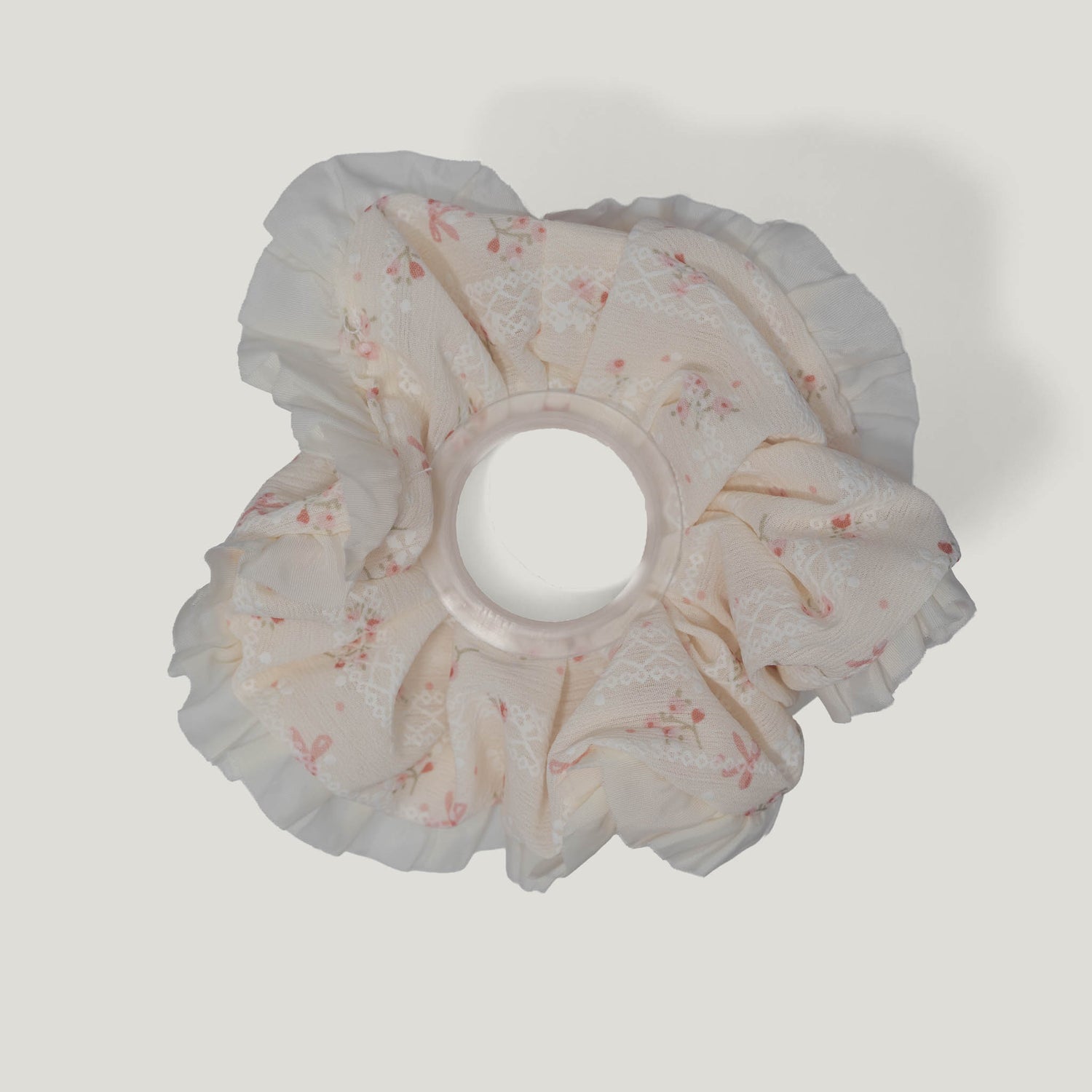Cream Floral Sheer Scrunchies - Pack of 2