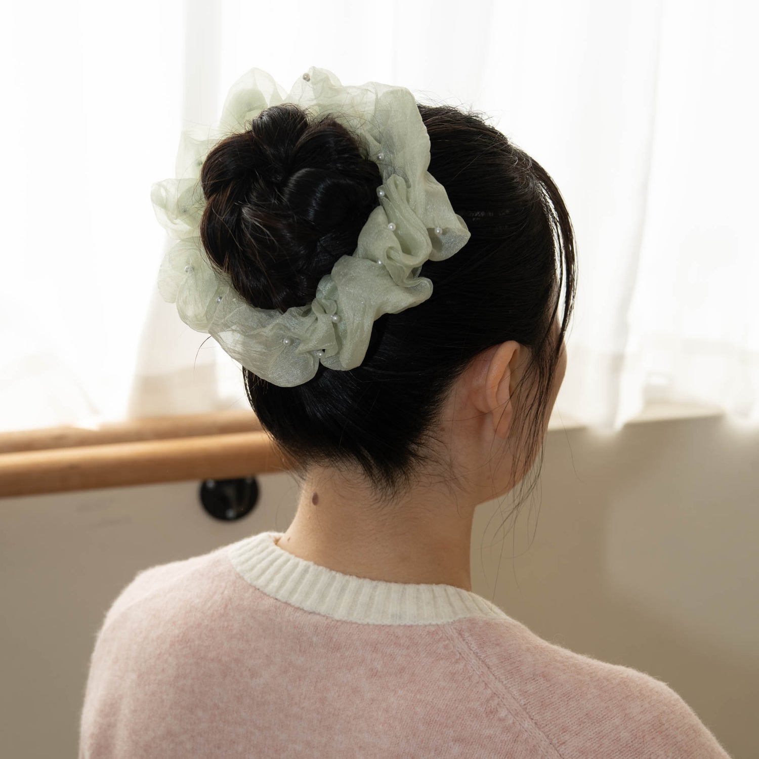 Sage Green Pearl Scrunchies - Pack of 2